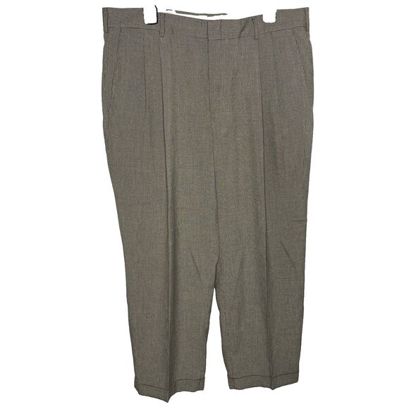 SAVANE Houndstooth Pleated Cuffed Trousers Dress Pants Slacks Mens 36x29 Black - Picture 2 of 8